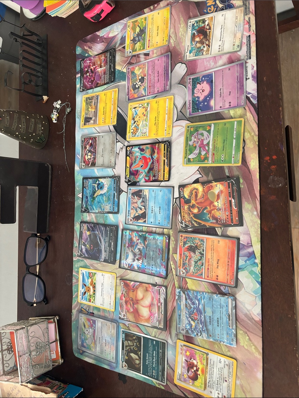 Pokemon Playmat with Pink, Purple, Blue and Yellow Accents